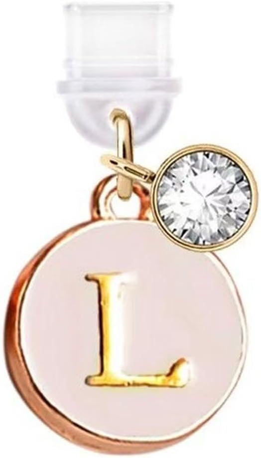 ELISE & FONDA TP12 Type-C Charging Port Anti Dust Plug Tiny Round letter L Cell Phone Charm for Samsung/OnePlus/Xiaomi/oppo Android Phone iPhone 15/16 (Pink)