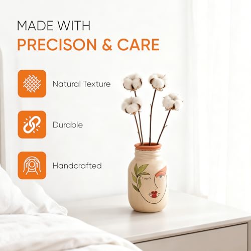 Image of Aakriti Art Creations Hand-Painted Face Art Terracotta Vase | Handmade Matte Multicolor Decorative Flower Vase | Modern Artistic Vase for Living Room Table Decor & Housewarming Gift