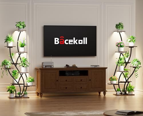 Image of Plant Stand Indoor with Grow Lights - Lighted Plant Shelf Indoor Tall, 61 inch 9 Tier Large Plant Stands for Indoor Growing, 2 Pack Corner Flower Shelf, Winged Metal Holder for Home Living Room, Black