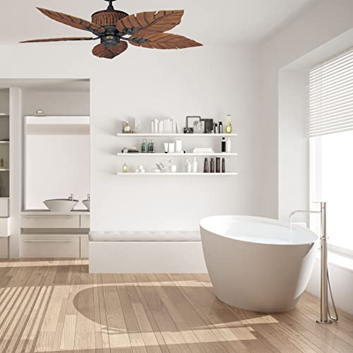 Concord Fans Fernleaf Breeze Tropical Ceiling Fan, 52 Inch | Bohemian Style Iron And 5 Leaf Blades | Damp Rated With Quiet Motor And Downrod Mount | Light Kit Adaptable, Rustic Brown #TOP1