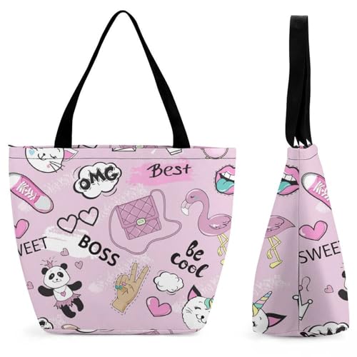 Sac de shopping pour femme panda chat licorne grand sac de voyage et cabine 32cm