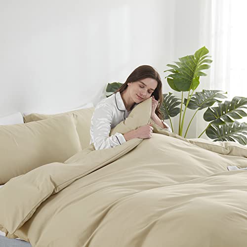 Image of Hearth & Harbor Beige Cream Duvet Cover Full Size, 3 Piece Bedding Set | Soft Double Brushed Bedding Set, Button Closure, 1 Duvet Cover 80x90 Inches, 2 Pillow Shams