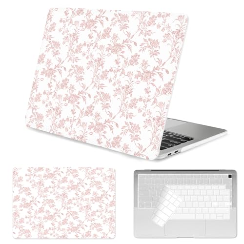 Seorsok Compatible with MacBook Air 13 Inch Case 2022 2021 2020-2018 Release A1932 A2179 M1 A2337 Touch ID,Elegant Sage Pink Flower Plastic Hard Shell Case with Keyboard Cover,Blooming Floral