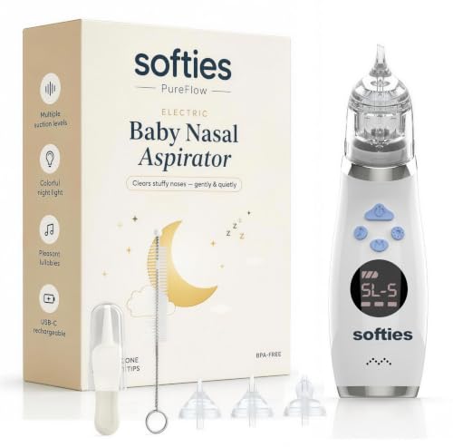 Image of SOFTIES Electric Baby Nasal Aspirator for Newborns, 3 Silicone Tips