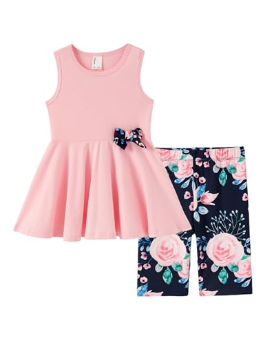 Image of PATPAT Girls Summer 2 Piece Outfits 4-12Y Butterfly Bow Sleeveless Tunic Tops and Floral Print Shorts Cute Clothes