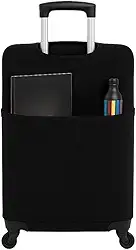 Capa Para Mala Viagem com Bolso Canguru Protetor de Bagagem Bordo Segurança Aeroporto Internacional(Preto,G -16 até 23kg)