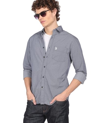 Image of US Polo Association Men's Solid Regular Fit Button Down Shirt (USSH6039H Grey, Blue and Red 3XL)