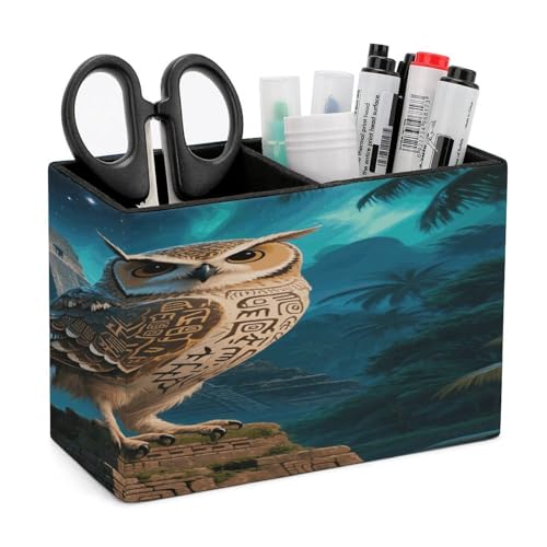 VstaDank Maya Owl Pencil Holder with 2 Compartments