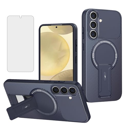 Coque Samsung Galaxy S24 antichoc magnétique carbone béquille et protection écran