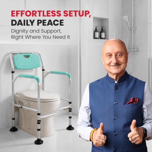 Image of AGEasy (Max Group) Toilet Frame | Height & Width Adjustable | Armrests & Backrest for Ultimate Comfort | Fits All Commode Types | Durable Support for Seniors & Post-Surgery Care | 1-Year Warranty