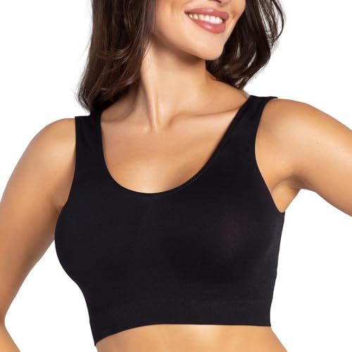 Gatta Sport Top, Top Tirantes Anchos, Sujetador Deportivo, Bonito, Suave, cómodo, Fitness, Yoga, Pilates, sin Costuras Laterales, Ajustado al Cuerpo (Negro, M)