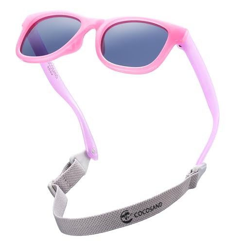 COCOSAND Polarized Baby Sunglasses with Strap Soft Flexible UV Protection for Toddler Infant Girl Boy Age 0-24 Months Outdoor Beach, Rose and Purple