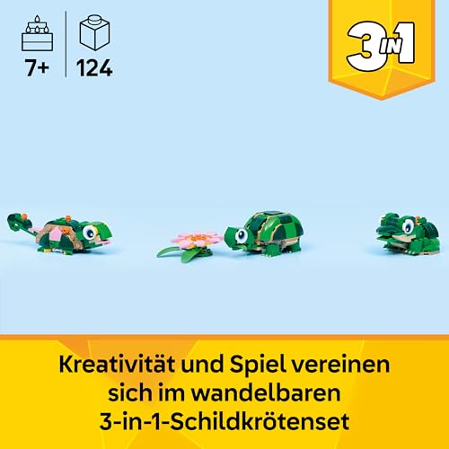 LEGO Creator 3in1 Turtle with a Water Lily Flower Toy - Animal Figure Transforms into a Chameleon or Frog - DIY Desk Decor Idea - Birthday Gift for 7+ Year Old Girls & Boys - 31377