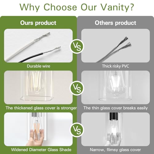 Image of 4 Light Bathroom Vanity Light - Brush Nickel Matte Vanity Lights Square Design & UL Certification & Square 26 inch Silver Bathroom Lights Fixture Over Mirror, Brush Nickel Light for Bedroom