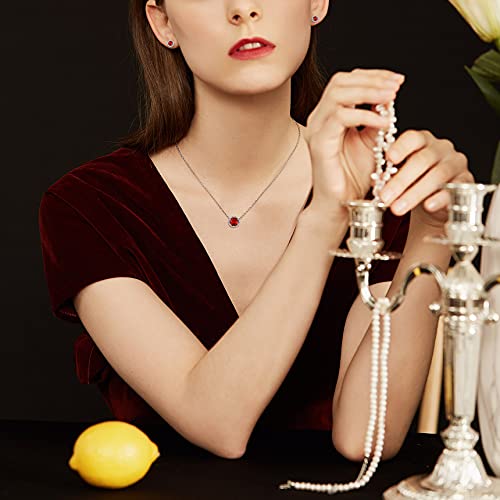 Bestyle 925 Sterling Silver Love Round Cut Cubic Zirconia Halo Necklaces, Brilliant Created July Ruby Cz Birthstone Necklace Pendant For Women Girls #TOP1