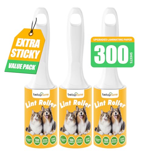 Image of Lint Roller 3 Pack for Pet Hair, 300 Sheets, 3 Handles