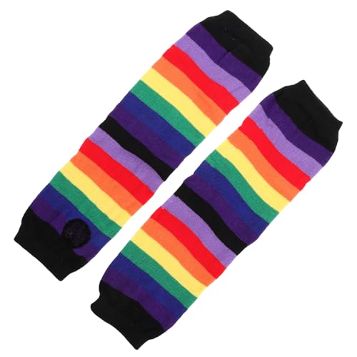 LALADEFIEE Regenbogen Armstulpen Damen Lang Fingerlose Strickhandschuhe Warme Winterhandschuhe Bunte Gestreifte Stulpen Für Karneval Gay Pride Party Zubehör