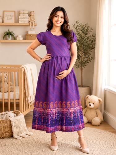 Image of RITIJYA Zipless Feeding Kurta Dress for Women | Maternity Nursing Kurti, No-Zip Easy Access | Extra Pleats Pre to Post Pregnancy | Quick-Dry Fabric | S-4XL