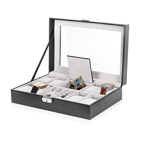 Watch Box, Watch Display Box Leather Watch Case Watches Jewelry Storage Display Mens Watch Box Organizer for 8 Watches with Key