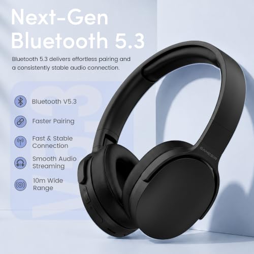 Image of GameSir BeatXtra Wireless Stereo Bluetooth Headphones V5.3, Over Ear Foldable Headset with 40mm Drivers, Soft Cushioned Ear Pads, Built-in Mic, AUX Input, 10M Wireless Range, Teen & Adults (Black)