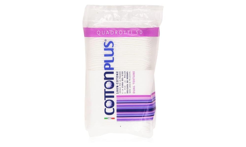 Cotton Plus QUADROTTI 50 pz. - LINEA BEAUTY | QUADROTTI 100% PURO COTONE | Dischetti struccanti per la pulizia del viso soffici e resistenti.