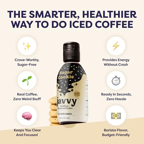 Image of Javvy Cold Brew Coffee Concentrate Instant Coffee, Sugar Cookie | 100% Real Coffee, 0g Sugar, No Artificial Flavors, 60-80mg Caffeine per Serving, Gluten Free, Makes Hot or Iced Coffee