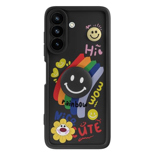 Image of Pikkme Back Cover for Samsung Galaxy A27 5G / M47 5G | Soft Silicone| Cute Rainbow Smile & 3D Cartoon Flower Design | Shockproof Raised Camera Protection Bumper Case (Black)