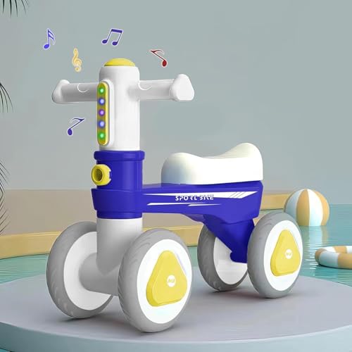 Image of StarAndDaisy Balance Bike /Push Ride on for Kids /Toddler with 4 Smooth Wheels, Music & Lights /Mini Bike for Kids - (Blue)