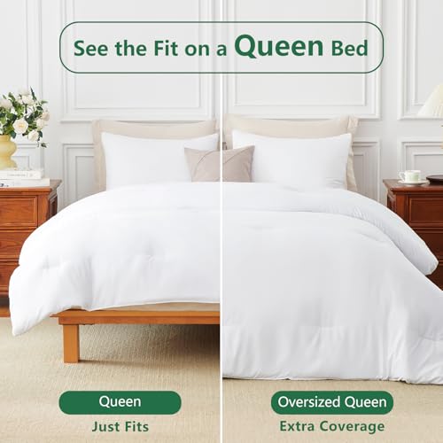 Image of HIMEET Queen Comforter Set, 3 Pieces 90 inchx90 inch with 2 Pillowcases, White | 270GSM Down Alternative Fill, Oeko-TEX Certified, 8 Corner Ties Quilted, All Season, Fluffy Bed Set, Bedroom Decor Bedding