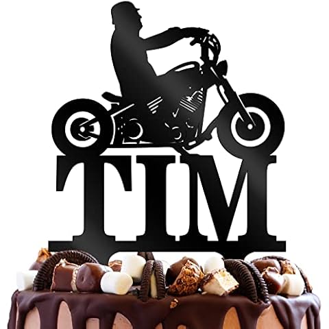 Biker Silhouette Chopper Motorcycle Personalized Cake Topper Birthday Cake Topper For Men Customized HD Biker | Solid Color Cake Toppers Cover