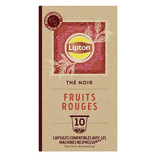 Lipton Thé Noir Fruits Rouges Compatibles Nespresso, Aromatisé Fruits Rouges, 10 Capsules