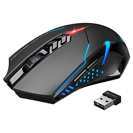 Wireless Gaming Mouse Silent Click, PC Gaming Mice LED Lights, 5 Adjustable DPI, Side Buttons, 12 Months Battery, 81G Lightweight Gaming Mouse for PC/Mac Gamer, Black