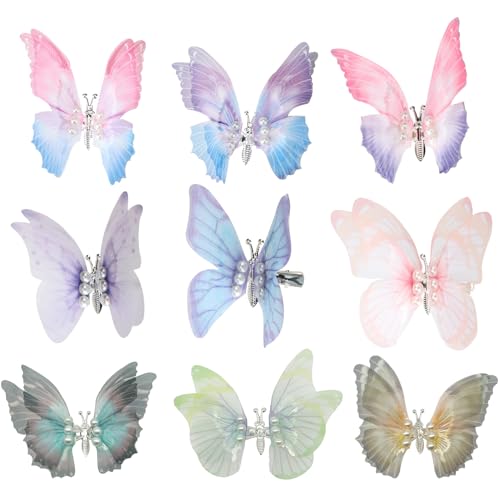 9PCS 9 Colores Grandes Pinzas de Mariposa con Alas Móviles, Clip 3D para Cabello para Niñas y Mujeres miniatura 1