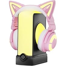 YOWU RGB Cat Ear Headphones CE Pink and Crystal Headphone Stand Black, Accessories for The Ultimate Experience