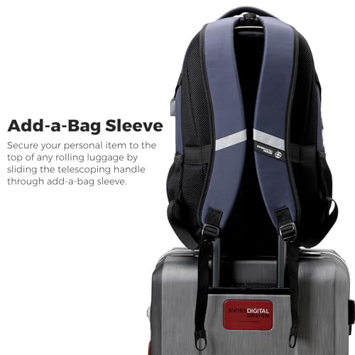 Swissdigital Design Laptop Backpack with USB Charging Port, Travel Backpack Fits 15.6 inches Computer, 31L College School Backpack for Men, Blue/Black | SD803-12 | Water Repellent
