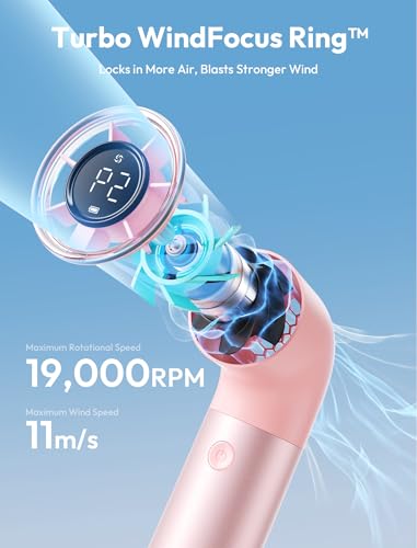 Image of Aecooly Portable Handheld Fan, Powerful Turbo Mini Fan, 19000 RPM High Speed Aero Pro, 15H Max Cooling Time, 6 Speeds Aluminum Case, Pocket Rechargeable Personal Small Travel GIfts for Women Men -Pink