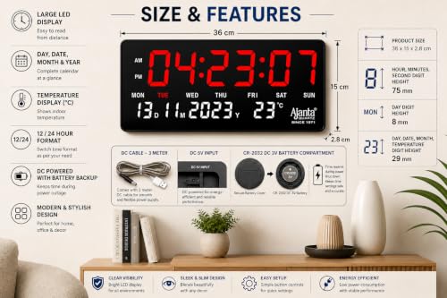 Price History of Digital Wall Clock with Large LED Display Day Date ...