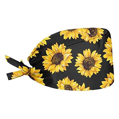 Daulesho Women Men Cap Adjustable Tie Back Hat Dirtyproof Skullies Beanie wih Sweatband, Sunflower, One Size Cover