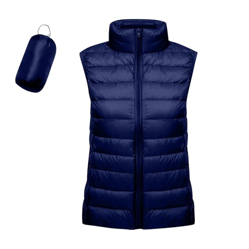 Womens Body Warmer Uk, Womens Puffer Gilet Lightweight Packable Quilted Vest Padded Outwear with Zip up Pockets Ladies Bodywarmer Windproof Sleeveless Jacket Christmas Gifts,Blue,XL,u31k