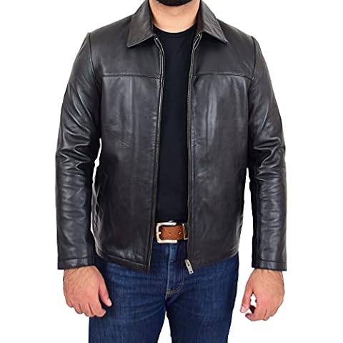 A1 FASHION GOODS Mens Real Leather Box Jacket Soft Zip Up Casual Smart Classic Relaxed Fit James (Black, 3XL) Cover