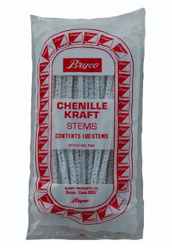 Bryco Chenille Brand Pipe Cleaners/Craft Stems, White, 150mm x 4mm Diameter, 100/PK (Shelf Pack of 10 PKs of 100)