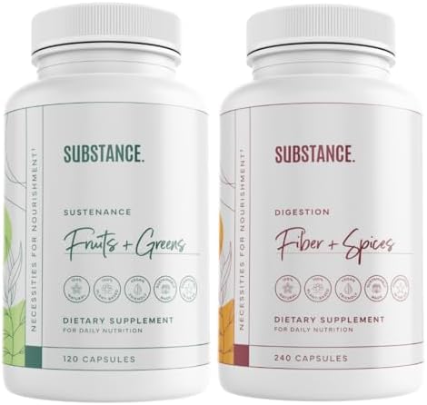SUBSTANCE. Bundle: Nature’s Sustenance Daily Fruits & Veggies (120 Capsules) + Nature’s Fiber & Spices (240 Capsules) – Enhance Digestive Health, Energy & Overall Wellness – US Made, Vegan-Friendly SUBSTANCE. Bundle: Nature’s Sustenance Daily Fruits & Veggies (120 Capsules) + Nature’s Fiber & Spices (240 Capsules) – Enhance Digestive Health, Energy & Overall Wellness – US Made, Vegan-Friendly