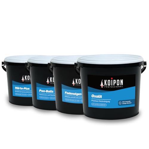 KOIPON Teichpflege Set für den Frühling - 5 hochwertige Produkte zur Pflege, Fütterung und Reinigung für den Koiteich Teich Gartenteich Sparpaket