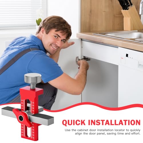 Schranktür Montagehilfe, Einstellbarer Schranktür-Installationspositionierer, Topfband bohrschablone tür Mount Locator, Installationswerkzeug für die Montage der meisten Schranktüren, Rot
