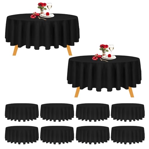 Trimming Shop Black Cotton Polyester Round Table Cloth Cover for Dining & Christmas Party 70 Inches (Pack of 10)
