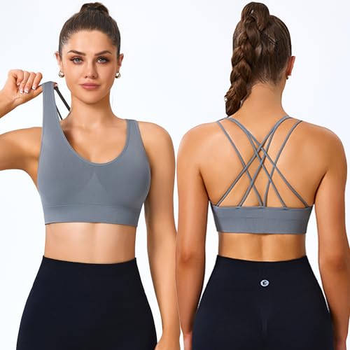 Evercute Cross Back Sport Bras Padded Strappy Medium Support Cropped Bras for Yoga Workout Fitness Bras2