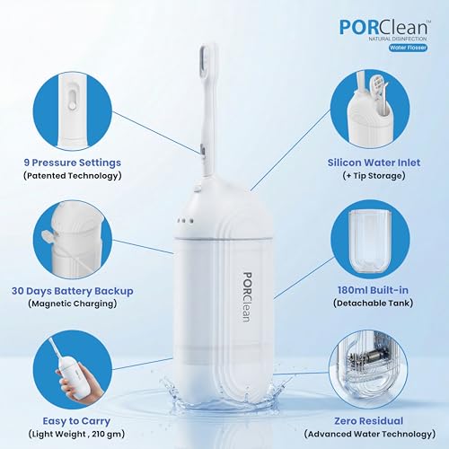 Image of WASH301 PRO Electric Water Flosser for Teeth | 120 PSI Deep Cleaning, 3 Modes with 9 Adjustable Pressure Dental Flosser | 180ml Tank, 5 Tips | Oral Irrigator floss - 1 Year Warranty