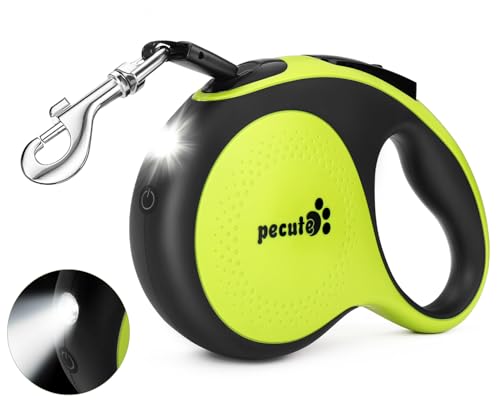 Pecute 伸縮リード LEDライト付き 引き込み式犬リード 巻き取りがスムーズで 強いナイロンテープ 一時停止 小・中・大型犬対応 荷重50kg 長さ8m