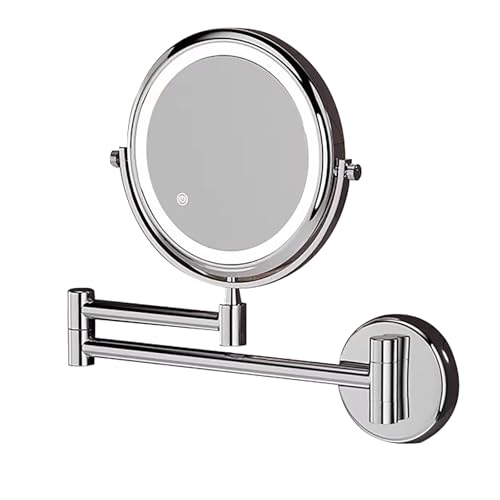 ZXTRYBHD Espejo de Aumento de Pared, Aumento 1X-3X, Rotación de 360°, Espejo de Tocador LED de Doble Cara, para Baño, con Adaptador de CA o Pilas(Silver)