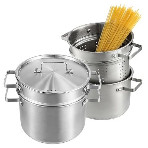 GREENSAPPIRE 4L Stainless Steel Pasta Pot 24cm Strainer Lid Stockpot